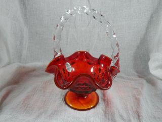 Fenton Glass Basket Red American Fostoria With Crystal Handle Nos 6 "