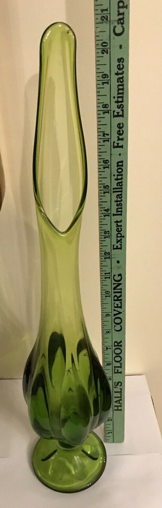 Vintage Green Art Glass Stretch Swung Vase 21 " Tall Viking Epic 6 Petal