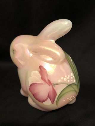 Fenton Pink Opalescent Glass Rabbit Hand Painted By D.  Wright
