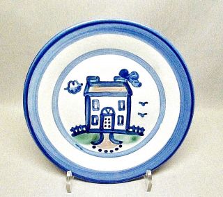 M.  A.  Hadley Pottery.  Country Scene Blue " House ".  Salad Or Desert Plate