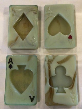 Vintage Houze Akro Agate Slag Glass Playing Cards Decor - Ashtray Set