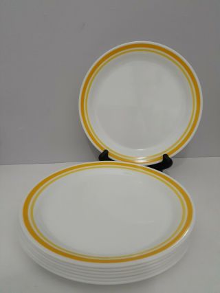 7 Vintage Corelle Yellow Stripe Band Citrus Salad Plates 8.  5 "