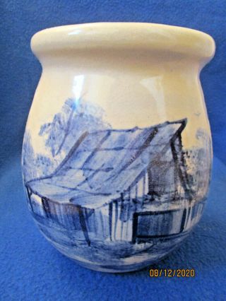 Vintage Paul Storie Pottery Blue Barn Design Stoneware Crock Vase Marshall,  Tx