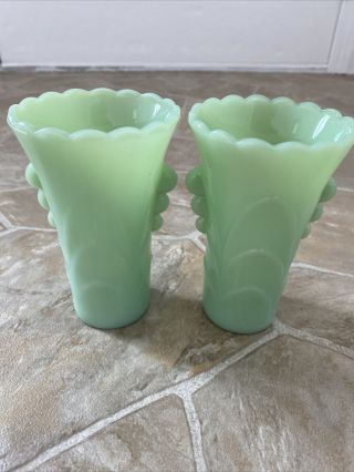 2 Vintage Fire King Jadeite (green) Art Deco Vase & Scallop Top