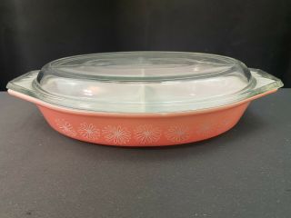 Pyrex " Pink White Daisy " Divided Dish With Lid 1 1/2 Quart