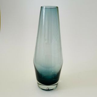 Riihimaki,  Finland Mid Century Steel Blue Glass Vase By Tamara Aladin