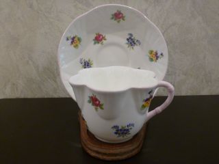 Crown Staffordshire Tea Cup Saucer Stand China England Floral Bouquet Scalloped 2