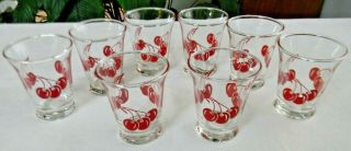 Set 8 Vintage Cherry 3 " Juice Glasses Swanky Swig Anchor Hocking Libbey Fun