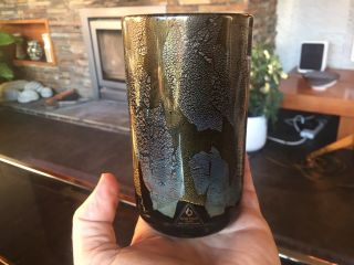 Isle Of Wight Glass Black Azurene Squat Cylinder Vase