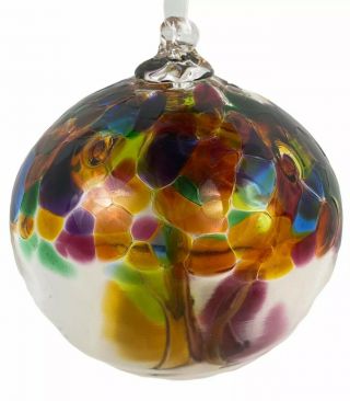 KITRAS Art Glass 5” Ball Ornament - Tree Of Enchantment “Summer” Multi Color - NWT 3