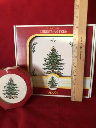 NIB 8” X 8” SPODE CHRISTMAS TREE WOOD TRIVET & SET 4 COASTERS ENGLAND 1 Chipped 2
