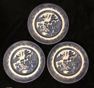Three - 10 1/4 " Dinner Plates - Johnson Bros England Blue Willow - -