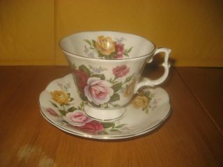 Royal Albert Pink Red & Yellow Roses Tea Cup & Saucer Bone China England