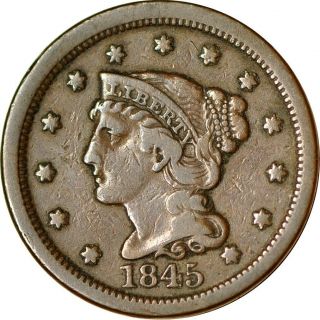 1845 1c Newcomb - 6 Braided Hair Large Cent Vf K9321