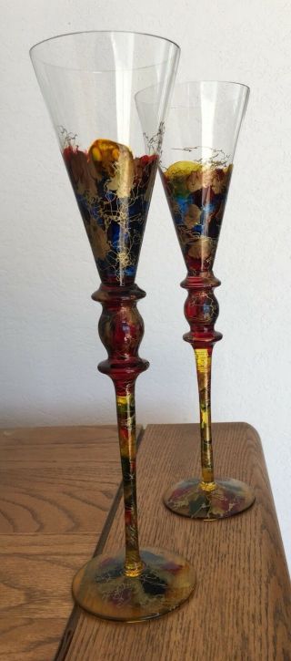 (2) Italian Hand Painted Champagne Glasses