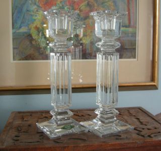 Shannon Crystal Designs Of Ireland 24 Lead Crystal Candle Holders Pair 10 " Tall
