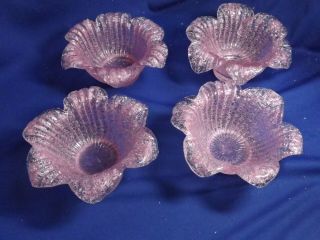 Vintage Fratelli Toso Murano Italy Pink Overshot 4 Glass Bowls 1950s