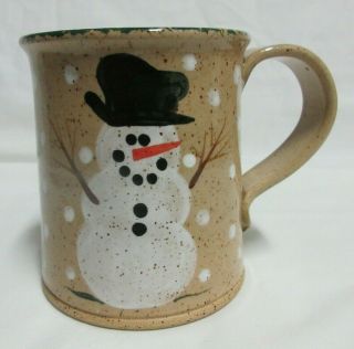 Vtg Three Rivers Pottery Christmas Snowman Speckled Coffee Mug Cup 1992 U52