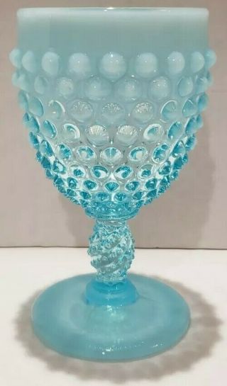 Vintage Fenton Hobnail Blue Opalescent Water Goblet 5.  5 " Tall