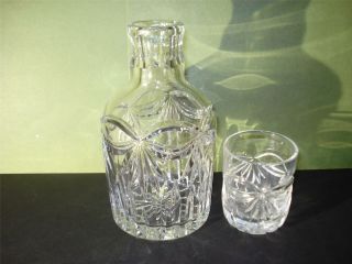 Bohemian/czech Cut To Clear,  Crystal Bedside Carafe With Tumbler Starburst,  Ribbon