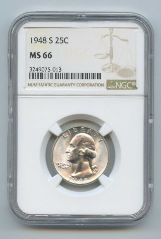 1948 - S 25 Cent Washington Quarter Ngc Ms 66