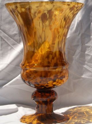 Vintage Murano Glass Tortoise Shell Vase Hand Blown 13 5/8 " Tall X 9 5/8 " Wide R