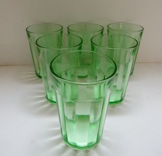 Set Of 6 Hazel Atlas Green Depression Juice Glasses.  9 Oz