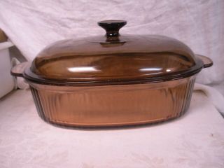 Vision Corning Ware Roaster 4 L Qt Amber Pyrex Glass Casserole Dish W/lid Large