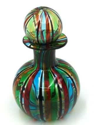 Vintage Murano Glass Colorful Striped Perfumed Bottle W/glass Stopper