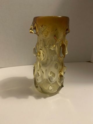 Mid Century Modern Czech Jan Beranek Art Glass Amber Thorn Vase