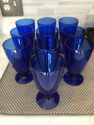 (10) Vintage Cobalt Blue Footed Tumblers Teardrop Design Water Iced Tea