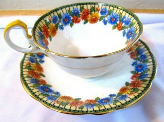 Vintage - Aynsely - Bone China - England - H321 - Tea Cup,  Saucer - Floral Rimmed -
