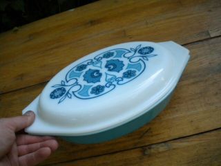 Vintage Pyrex Blue Horizon Oval Divided Casserole Dish 1 1/2 Qt