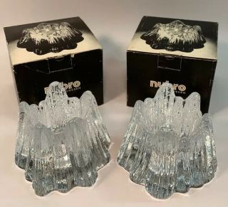 Set Of (2) Nybro Volcano Crystal Votive Candle Holders - Rune Strand Design Mcm