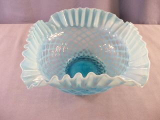Vintage Fenton Blue Opalescent Glass Diamond Optic Square Bowl 7 3/4 " Wide
