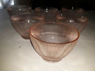 Vintage Pink Homespun Fine Rib Depression Glass Sherbets Set Of Six