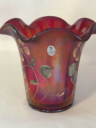 Fenton 100th Anniversary Founders Ruby Red Flip Vase Signed W/ Label