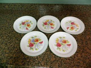 5 Corelle Summer Blush Luncheon Plates Pansies Pansy 9 "
