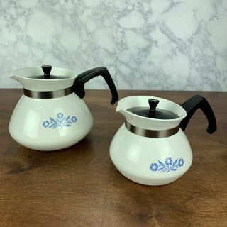 2 Vintage Corning Ware Coffee Tea Pots P - 104 6 Cups & 3 Cups Blue Cornflower