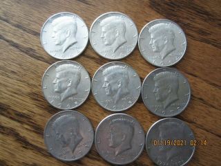 (3) 1964 Kennedy Half Dollars,  90 Silver,  : (6) 1965,  1971,  1972,  1973=1976=9 Coins