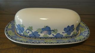 Pfaltzgraff Blue Isle And Green Ivy Leaves Butter Dish