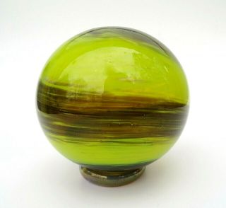 Lincoln City Oregon Art Glass Fishing Float 2001 Chartreuse And Brown Swirl