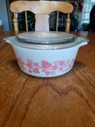 Vintage Pyrex Pink Gooseberry 472 Casserole With Lid