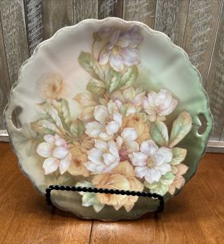Antique Hand Painted Bavarian Plate W Handles Floral 9 - 1/2” Signed