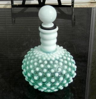 Anchor Hocking Or Fenton Opalescent Green Hobnail Perfume Bottle W/ Stopper