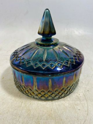 Vintage Indiana Glass Blue Carnival Princess Candy Bowl Iridescent