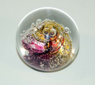 Signed Evolution By Waterford Clear Art Glass Paperweight With Red&yellow Swirls