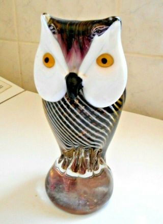 Murano Italian Hand Made Art Glass Owl Figurine Height 7 Inch Or 18 Cm