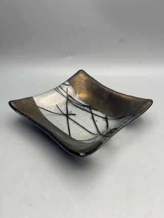 Signed Kurt Mcvay Iridescent Fused Dichroic Art Glass Dish 6.  0 " X 6.  0 "