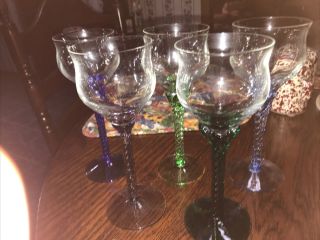 Set Of 4 Multi Color Hand Twist Stem Wine/champagne Glasses